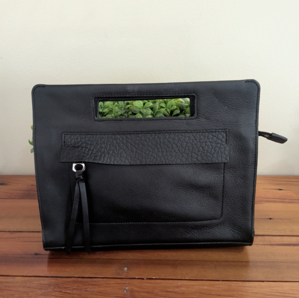 Black Leather Coach Bleecker Pocket Clutch F51635